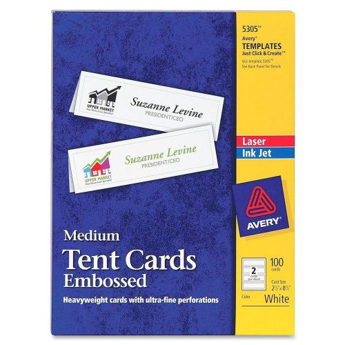 Avery 5305 Laser Inkjet Medium Tent Cards 2-1/2&#034;x8-1/2&#034; Count 100 White Embossed