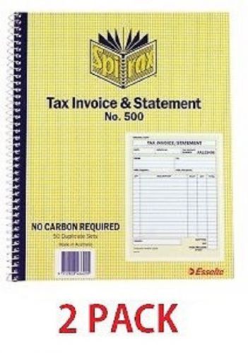 TAX INVOICE &amp; STATEMENT BOOK 500 NO CARBON REQUIRED 50 DUP  8X5 *2 PACK* (85532)