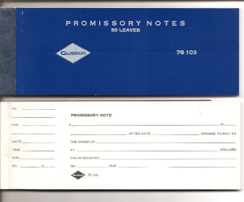 PROMISSORY  NOTE  BOOKLET   GUSSCO  #76 103   50 SHEETS EACH  3&#034; x 8&#034;    NOS