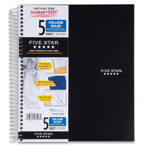 Five Star Wirebound Notebook, 5-Subject, 200 College-Ruled Sheets, 11 x 8.5 Inch