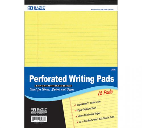 BAZIC 50 Ct. 8.5&#034; X 11.75&#034; Canary Perforated Writing Pad (12/Pack), Case of 6