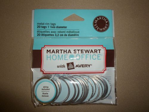 20 Blue Martha Stewart Home Office Metal-Rim Tags~1 1/4&#034; Diameter~NEW IN PACKAGE