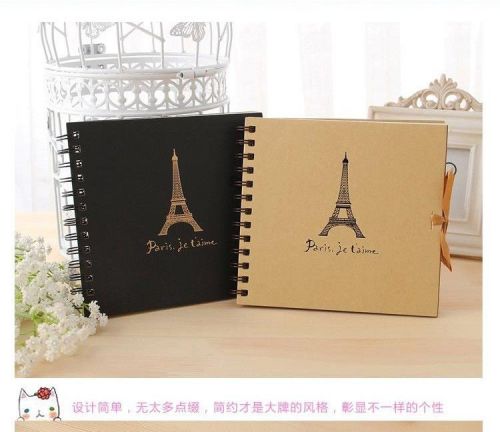 France Paris Eiffel Tower Black DIY Photo Album Notebook Hardcover Gold print