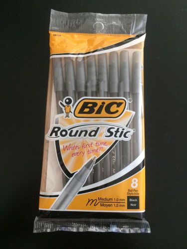 BIC Round Stic Ball Pen Medium 1.0 mm Black Ink 8/Pack New