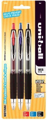uni-ball 207 Retractable Medium Point Gel Pens, 3 Colored Ink Pens 33958