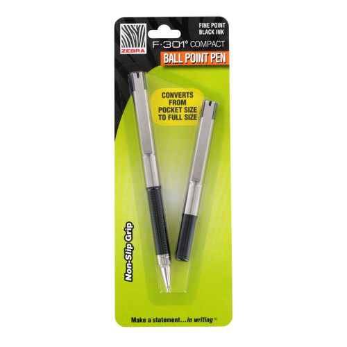Zebra f-301 compact ballpoint pen, 0.7mm, black, 2 pack (27412) for sale