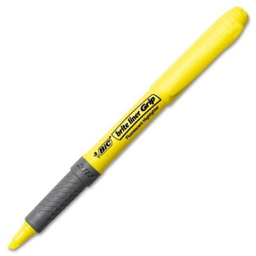 2 NEW BIC GBL11YW Brite Liner Grip Highlighter, Chisel Tip, Fluorescent Yellow
