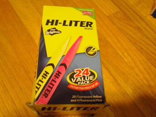24PK Avery Hi-Liter Pen Style yellow and Pink Highlighters Chisel Point 29861