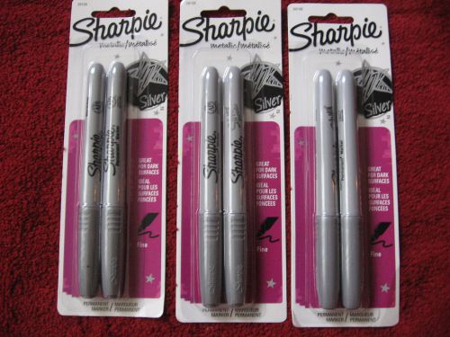 6 Silver Metallic Fine Point Tip Sharpies Permanent Markers 3 packages of 2 NEW