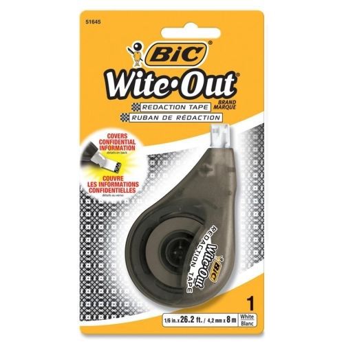 Wite-Out Redaction Tape - 26.20 ft Length - Rubber Grip - 1 Each - White