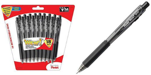 Pentel wow retractable ballpoint pens, medium point, black, 18/pack  - brand new for sale