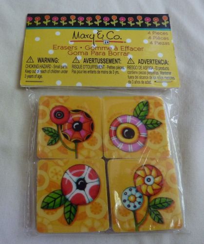 Mary &amp; Co. Engelbreit 4-pack erasers, flowers with yellow background, Studio 18