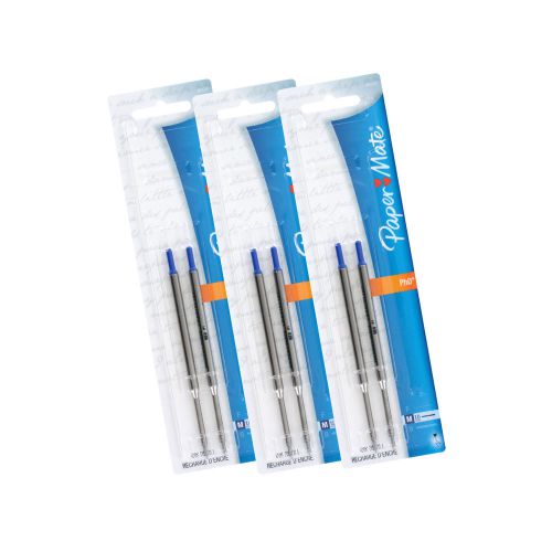 Paper Mate PhD, Ballpoint Pen Refills, Medium Point, Blue Ink, Pack of 6