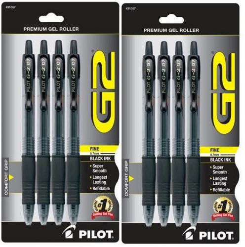 8 Pilot G2 Black Fine Point Pen 0.7mm Gel Ink (4pk x2)         Sealed &amp; New
