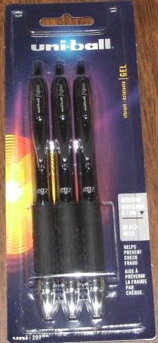 3 Pack Uni-Ball 207 Signo Vibrant Gel Ink Pens, Black Ink, Medium Point (0.7 mm)