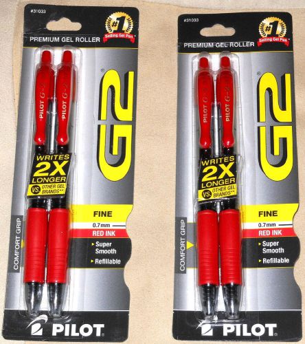 NEW Pilot G2 Gel Ink Retractable Rollerball Pen Fine Red Ink 4 Pens Free Shippin