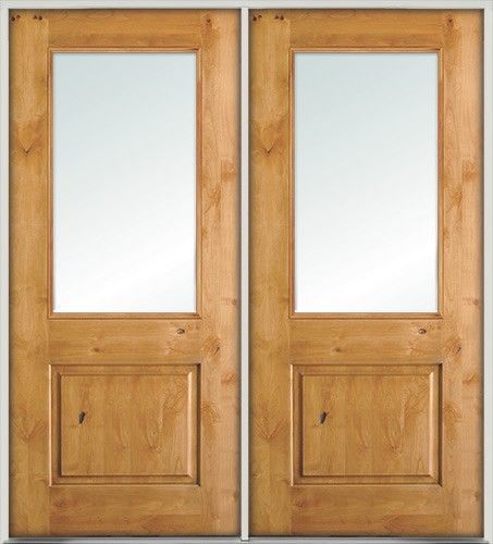 Double entry doors traditional design half glass solid wooden doors 6068 for sale
