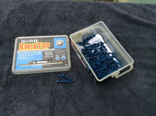 100  kwik tap 1 1/4” concrete screws with drill bit and phillips driver for sale
