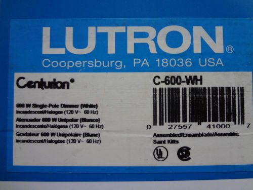 BRAND NEW Lutron C-600-WH, 600W Single Pole Dimmer White Free Shipping!!!