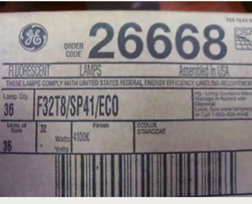 Ge 36pc f32t8/sp41/eco  26668  4foot  t8 fluorescent lamps cool white 741 for sale