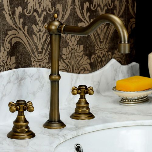 Modern 3 hole classic antique brass widespread bathroom faucet tap free shipping for sale