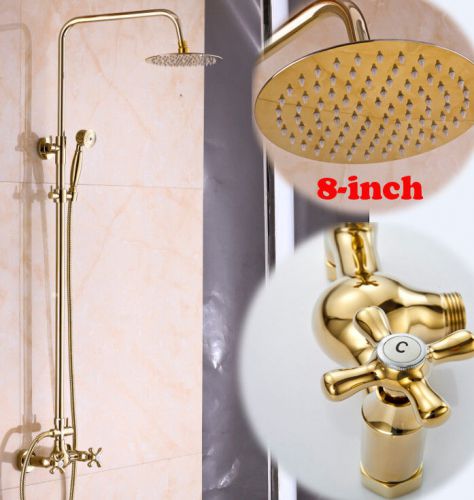 Luxury Golden Rainfall 8&#034; Brass Ultrathin Shower Head Shower Faucet &amp; Handheld