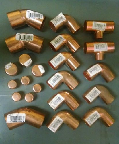 VARIETY OF COPPER FITTINGS, 90 DEGREE ELBOWS SWEAT, 3/4 By 1/4 inch TEE - NEW!!