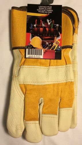 New Mens Leather Palm Work Gloves Cream &amp; Yellow Colored One Size
