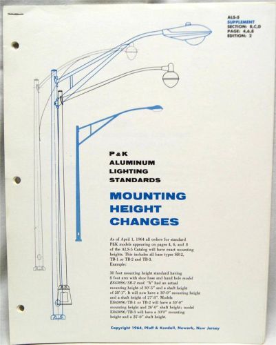 P&amp;K ALUMINUM OUTDOOR LIGHTING STANDARDS ADVERTISING BROCHURE 1964 VINTAGE