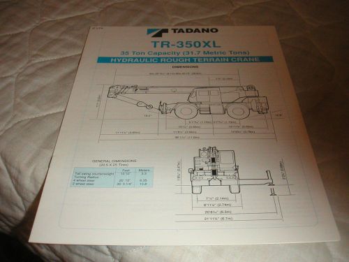 1992 TADANO MODEL TR-350XL HYDRAULIC ROUGH TERRAIN CRANE SALES BROCHURE