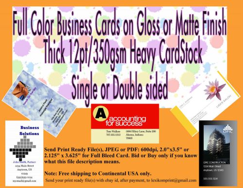 250 Business cards on Matte or Gloss Paper 12pt/350gsm Heavy Card Stock