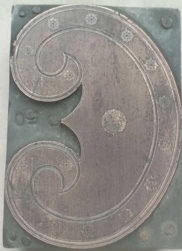 VTG Copper wood Printing Block Letter Press fancy design flowers circular swirl