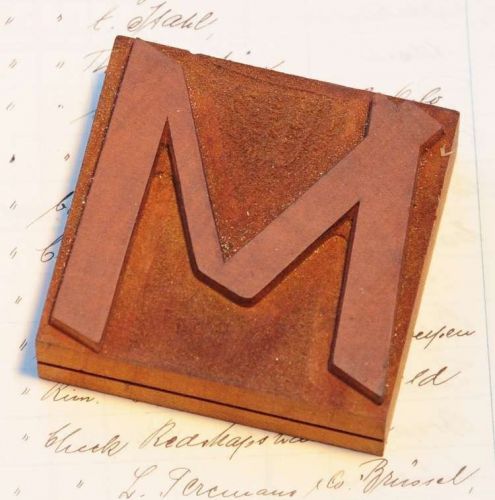 letter: M rare unused wood type letterpress printing block woodtype font antique