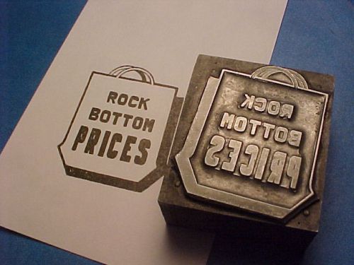 Letterpress printers cut &#034;ROCK BOTTOM PRICES&#034; Grocery Bag Ad,Market,Retail,Store