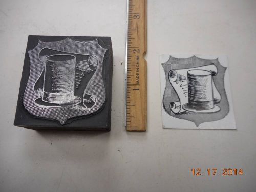 Letterpress Printing Printers Block, Abraham Lincoln Top Hat w Scroll Document