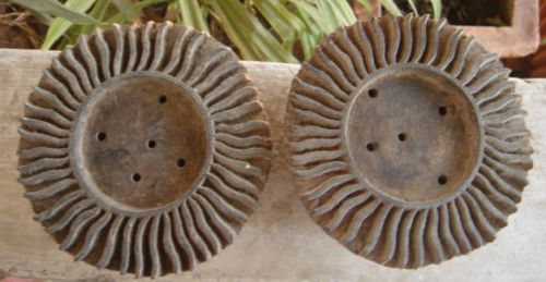 INDIA - OLD - ROUND WOODEN HAND PRINTING BLOCKS - 2 IN 1 LOT