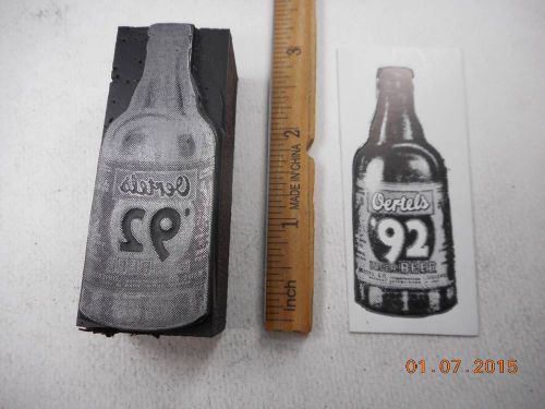 Letterpress Printing Printers Block, Oertels 92 Lager Beer in Bottle