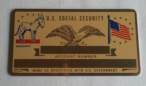 Vintage Social Security Card Metal Democrat &amp; American Flag Card 50&#039; 60&#039;s