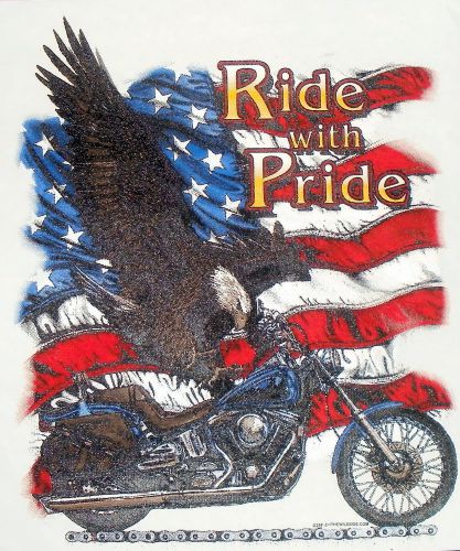 USA AMERICAN FLAG EAGLE RIDE PRIDE IRON ON PRINT T-SHIRT HEAT TRANSFER NEW