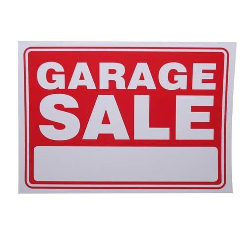 GARAGE SALE red &amp; white 9&#034; x 12&#034; flexible PLASTIC sign yard tag