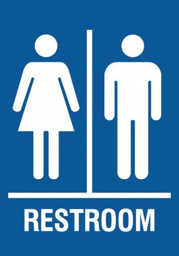 Work Place Bathroom Sign Blue Unisex Restroom Plastic Signs Single Men Women  US