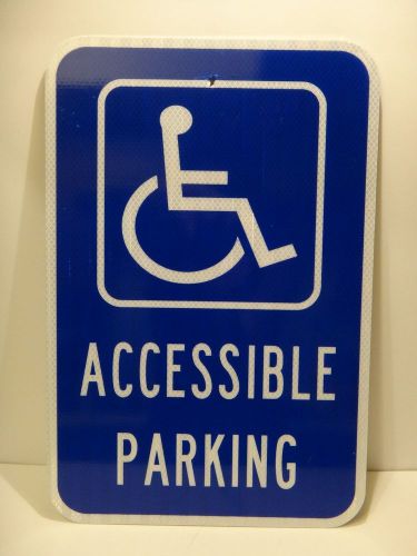 Blue Metal Reflective Handicap Accessible Parking Signs 18x12in.