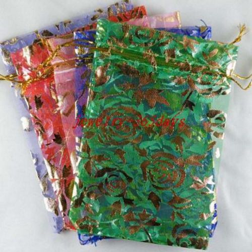 100pcs Beautiful Mixed Voile Jewelry Bags 12x9cm