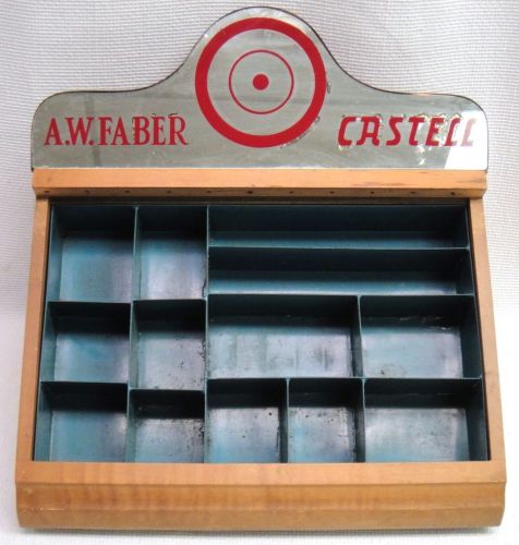 Red Circle A.W. Faber Castell Tiered Wooden &amp; Metal Store Display w/ Mirror Sign