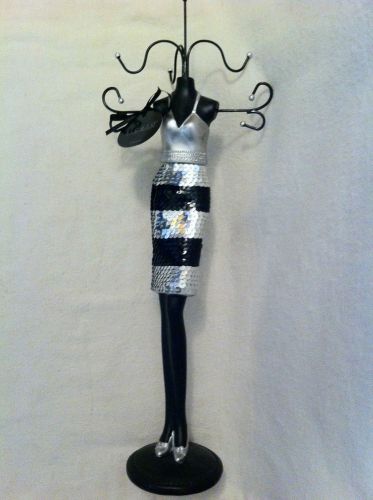 NWT Sicura Silver &amp; Black Sequin Mannequin Jewelry Stand
