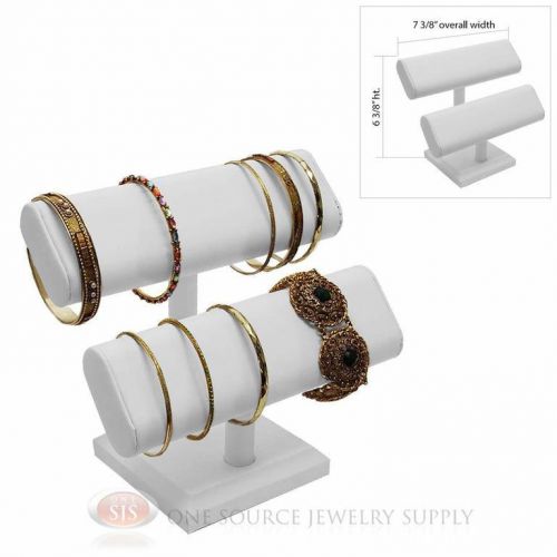 6 3/8&#034; white leather 2 tier t-bar oval jewelry bracelet display presentation for sale