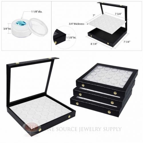 (4) White 25 Gem Jar Inserts w/ Snap Acrylic Display Cases Gemstone Jewelry
