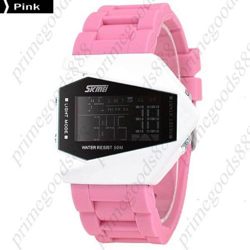 Waterproof LCD Digital Sport Silica Gel Band Free Shipping Wrist Wristwatch Pink