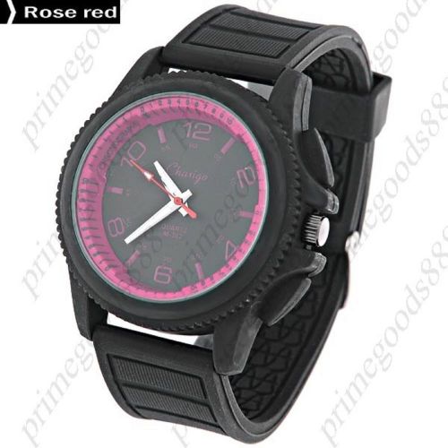 Unisex round quartz analog wrist with rubber band in rose red free shipping for sale