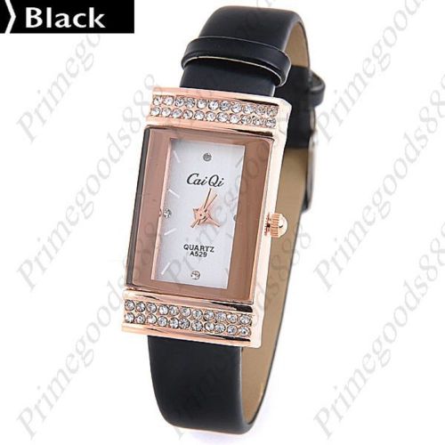 Square Rhinestone PU Leather Free Shipping Quartz Wrist Wristwatch Women&#039;s Black